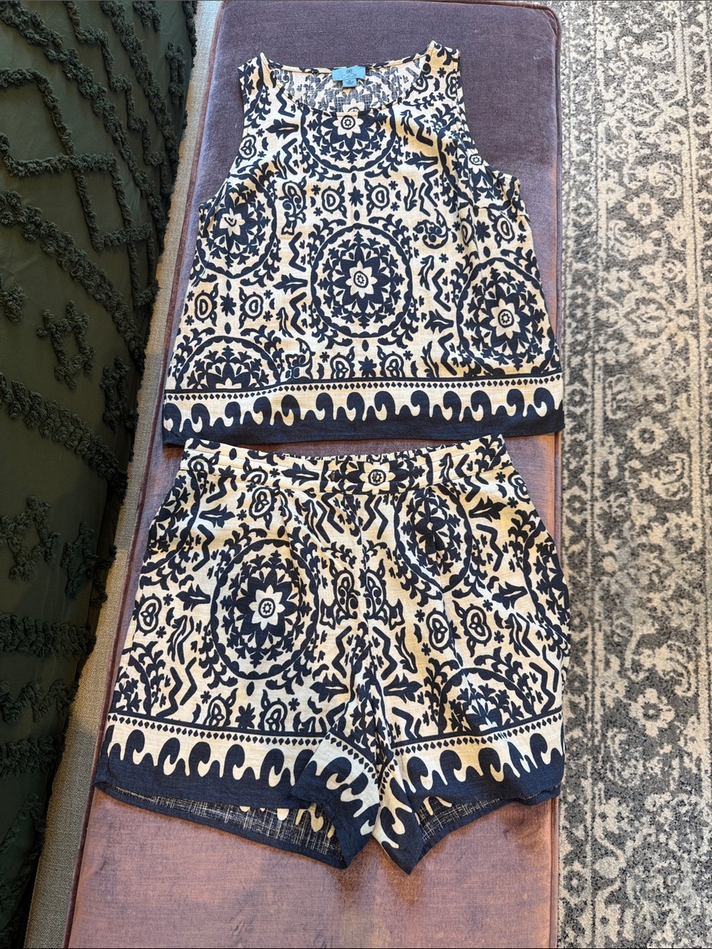 CeCe Navy and White Printed Bermuda Shorts